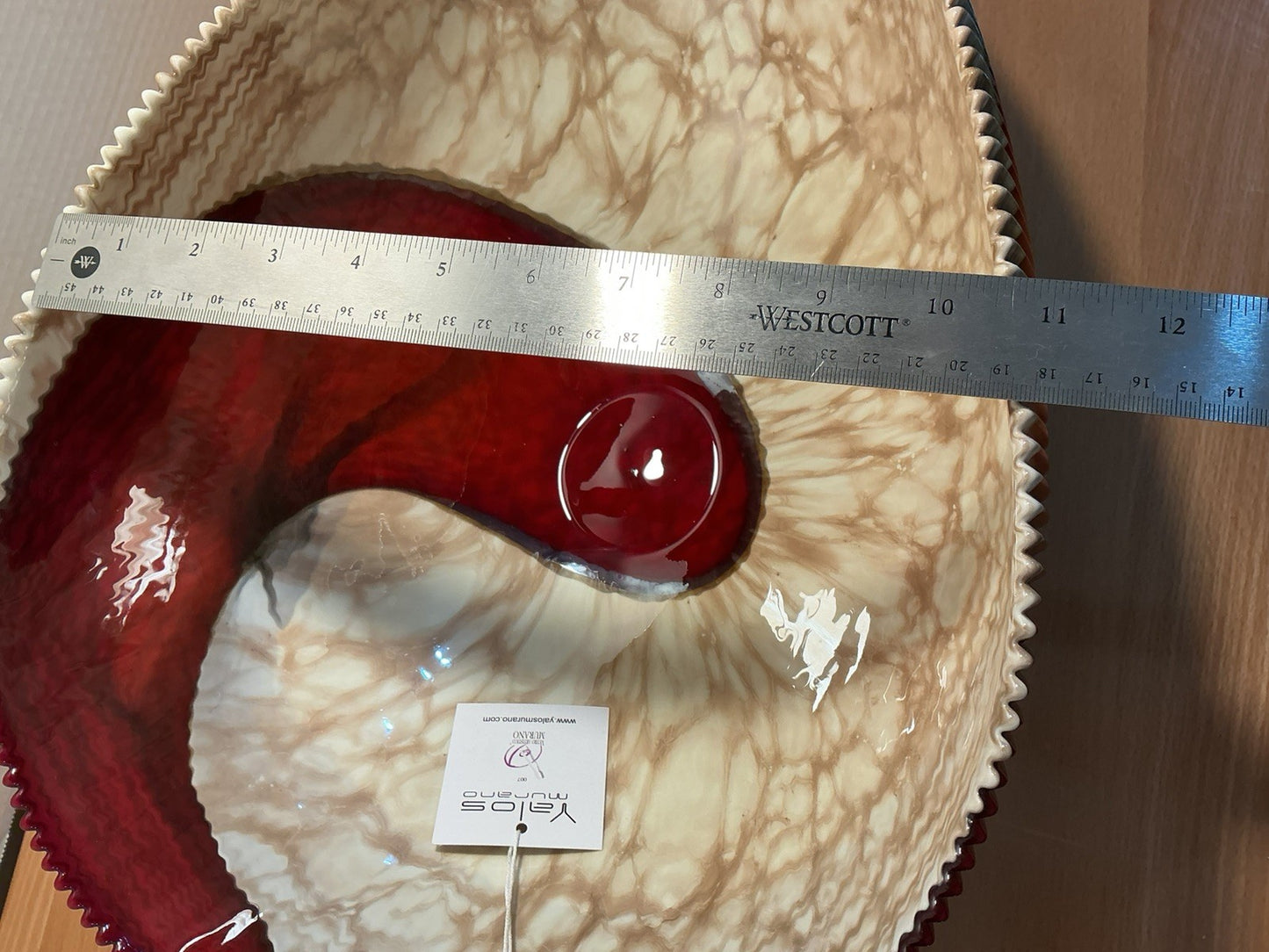 Yalos Murano  18.5 inches Iridescent Glass Abalone Mother of Pearl Folded Bowl