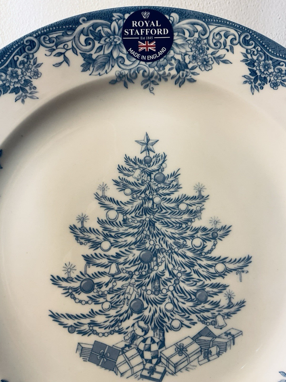Royal Stafford Christmas Tree Blue Soup/Pasta Bowl Made In England 8"