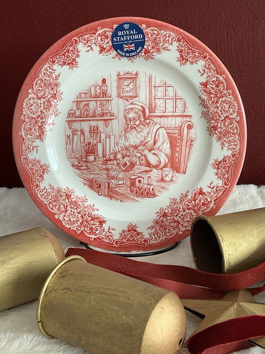 Royal Stafford Santa’s Workshop Salad Plate Red And White 8”