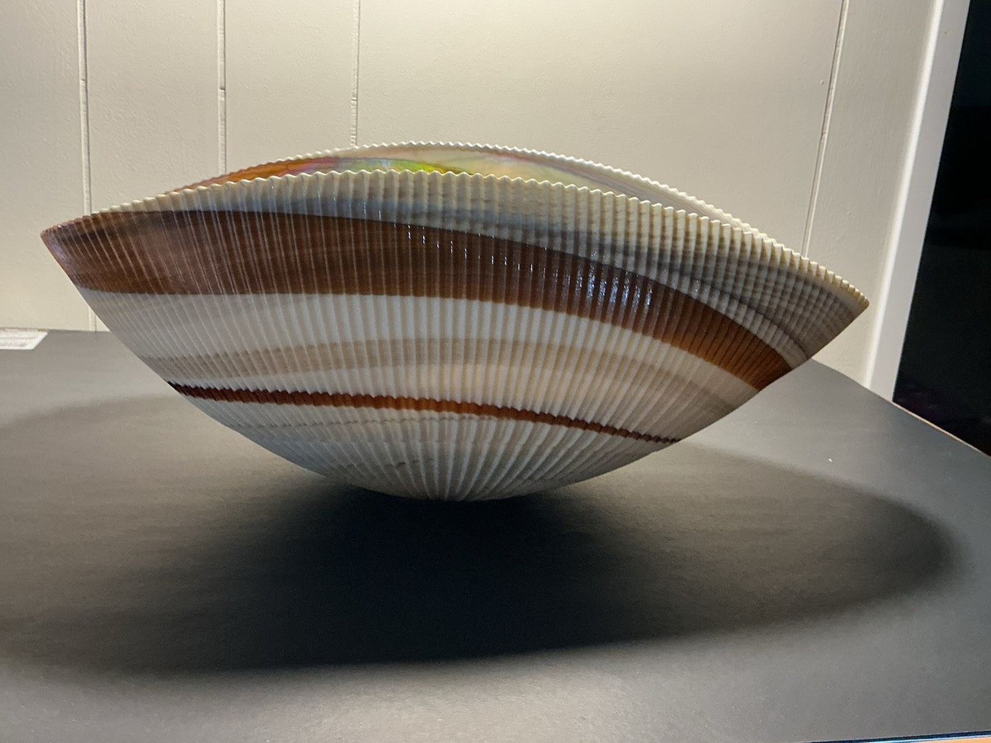Yalos Murano 16" Iridescent Glass Abalone Mother of Pearl Folded Bowl