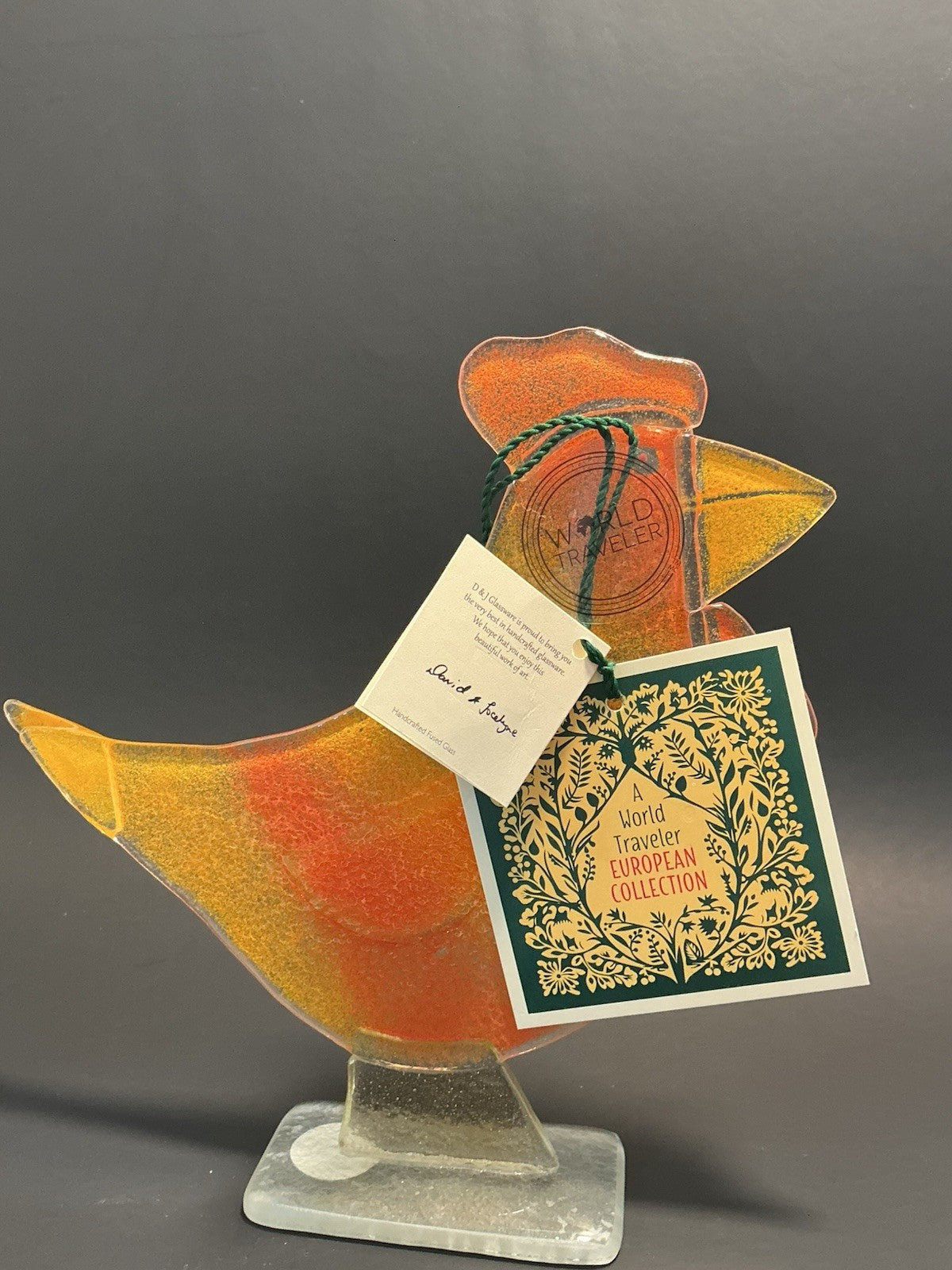 D&J Glassware Fused Glass Rooster Handmade Made In England 7.5”high, 7”wide