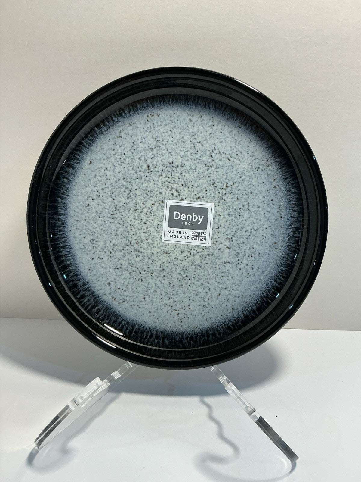 Denby ￼Langley Hello Black Spec, Coupe Salad, Dessert Plate 8”