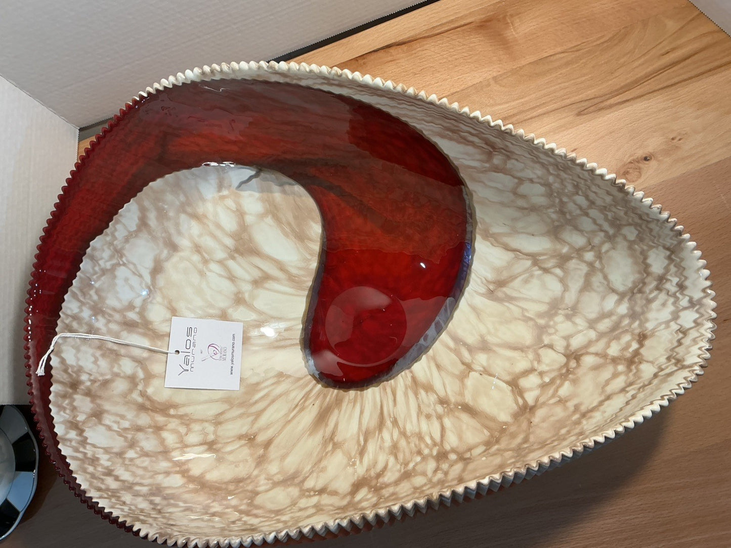 Yalos Murano  18.5 inches Iridescent Glass Abalone Mother of Pearl Folded Bowl