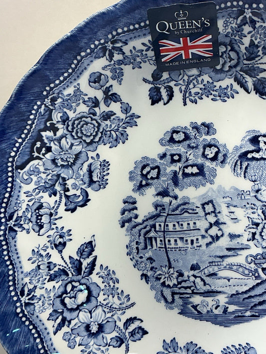 Queen Tonquin Soup/Cereal Bowl Blue White Porcelain 6.5 " Made In England