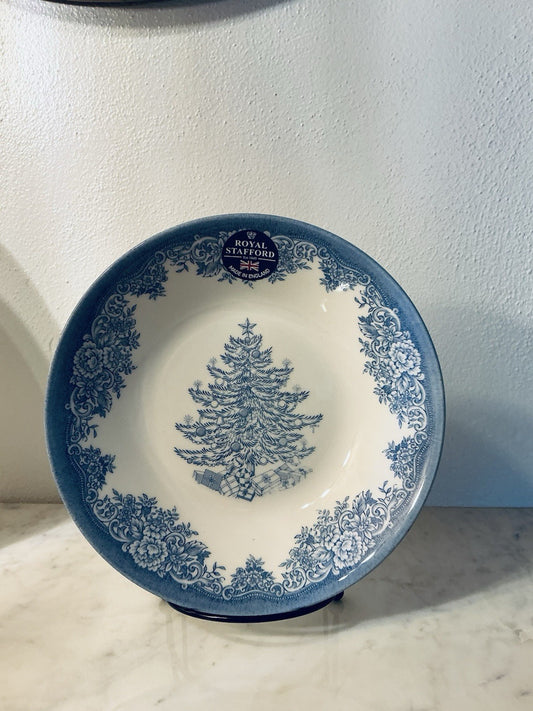 Royal Stafford Christmas Tree Blue Soup/Pasta Bowl Made In England 8"