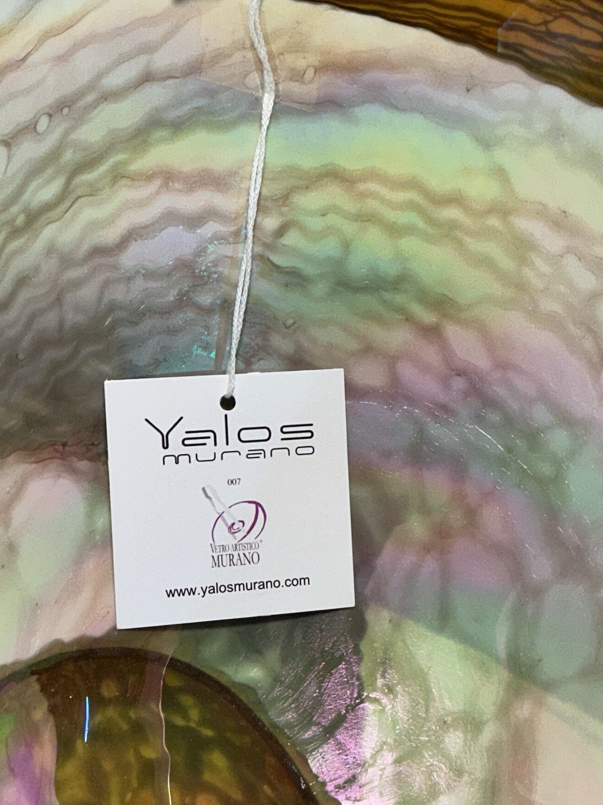Yalos Murano 16" Iridescent Glass Abalone Mother of Pearl Folded Bowl