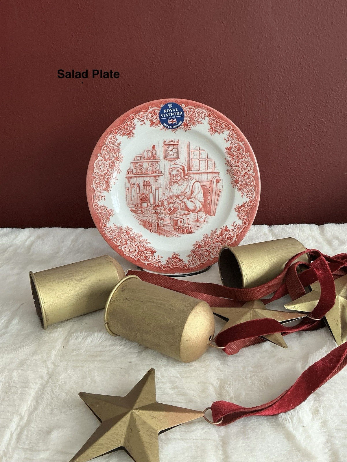 Royal Stafford Santa’s Workshop Salad Plate Red And White 8”