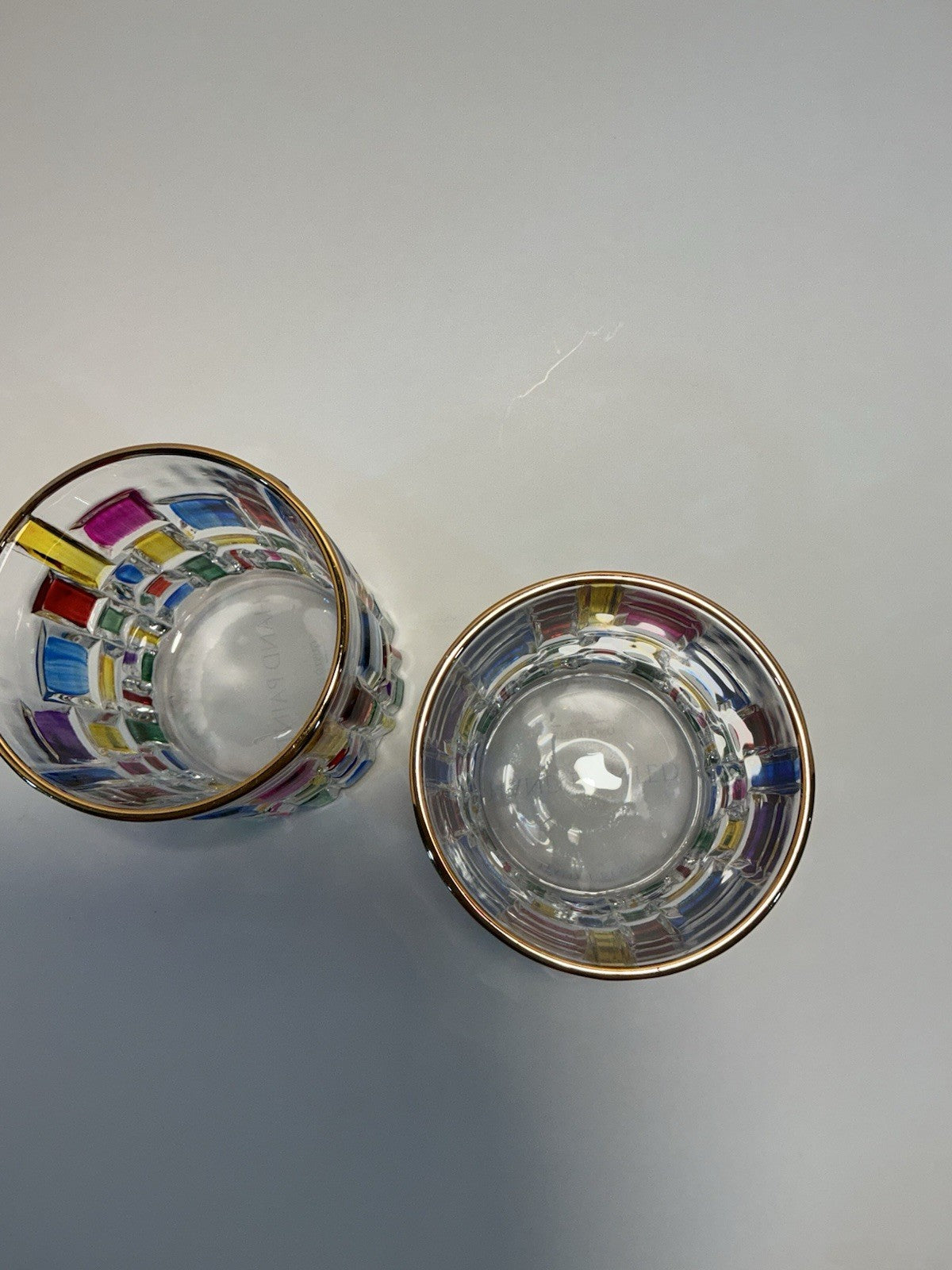 Gusto Buono Multicolor Glasses With Gold Rim 2pcs Set Hand Painted Italian