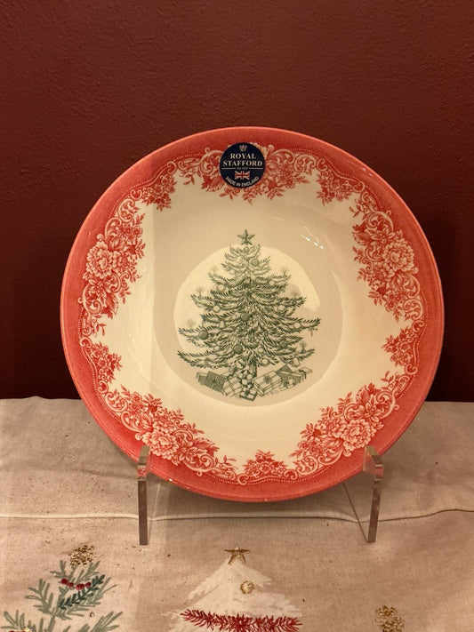 Royal Stafford Big Bowl 9” Red Border With Green Christmas Tree