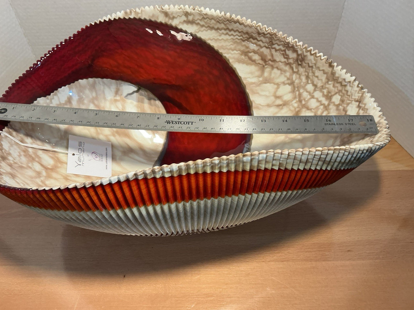 Yalos Murano  18.5 inches Iridescent Glass Abalone Mother of Pearl Folded Bowl