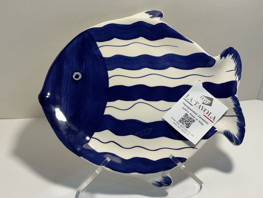 La Tavola, Ceramic Fish Shaped Blue Plate Hand Painted In Italy 10x10”