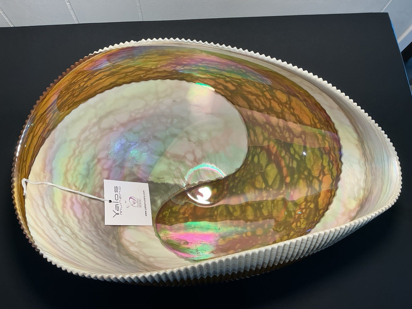Yalos Murano 16" Iridescent Glass Abalone Mother of Pearl Folded Bowl