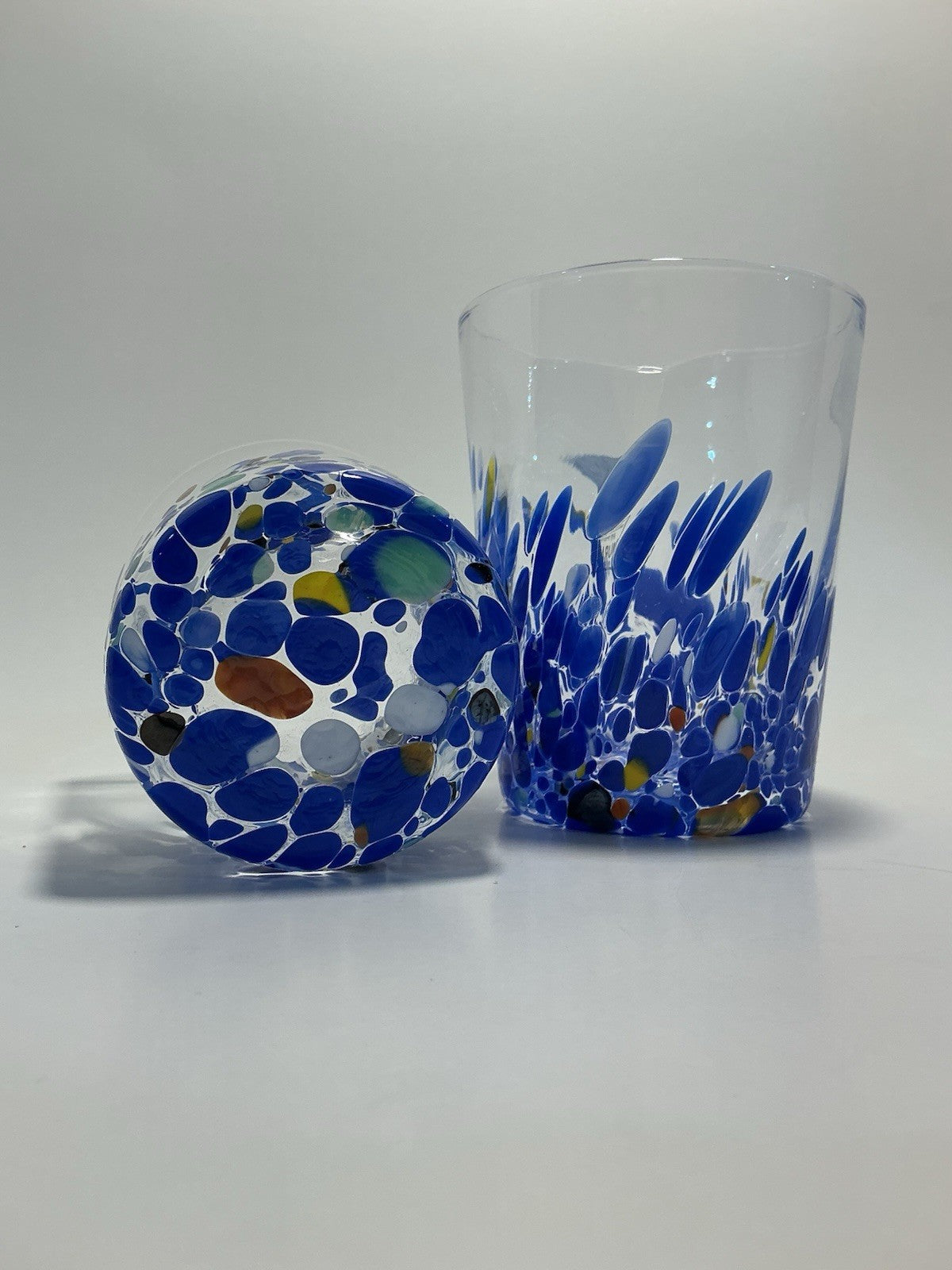 Murano Vetro Eseguito Drinking Glass Set Of 2 Blue/multi 8oz Made In Italy