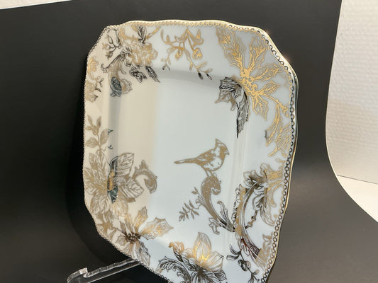 222 Fifth Adelaide Gold And White Square Dinner Plate 10.5”