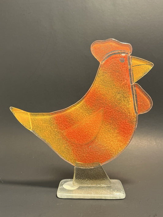 D&J Glassware Fused Glass Rooster Handmade Made In England 7.5”high, 7”wide