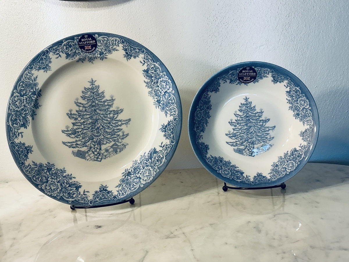 Royal Stafford Christmas Tree Blue Soup/Pasta Bowl Made In England 8"