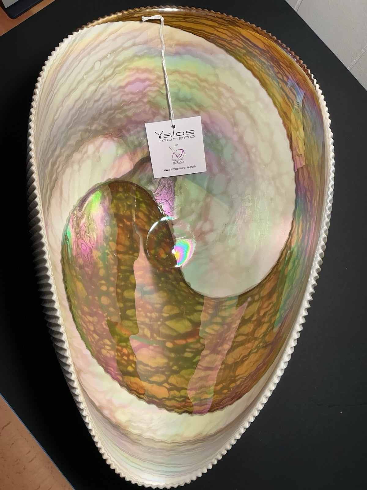 Yalos Murano 16" Iridescent Glass Abalone Mother of Pearl Folded Bowl