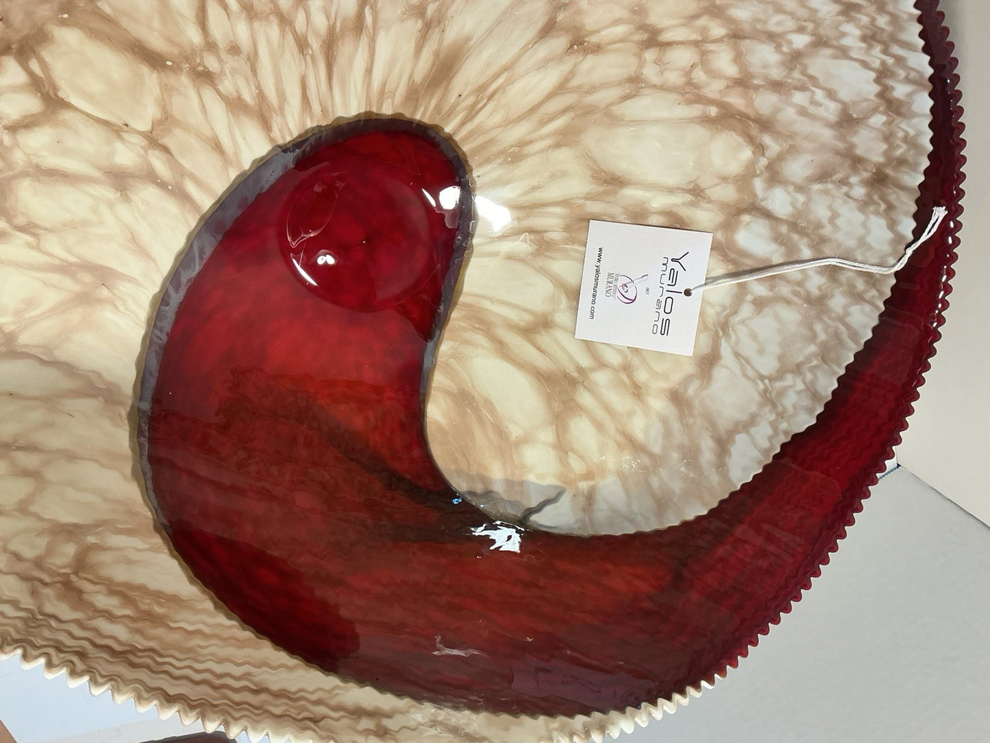 Yalos Murano  18.5 inches Iridescent Glass Abalone Mother of Pearl Folded Bowl