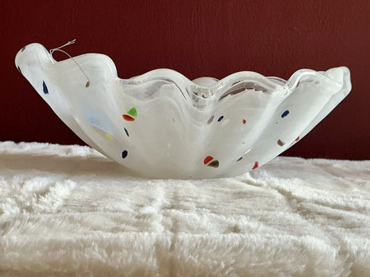 Confetti Hand Blown Glass Bowl Blue Red Green White Murano Italy