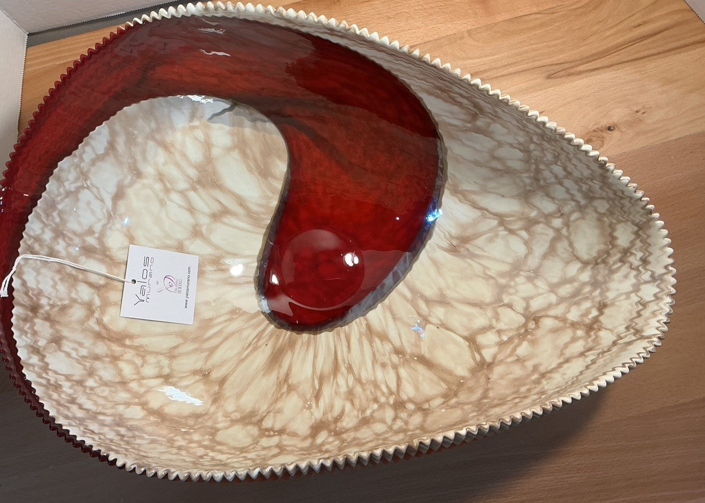 Yalos Murano  18.5 inches Iridescent Glass Abalone Mother of Pearl Folded Bowl