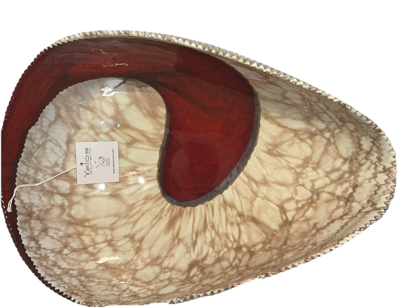 Yalos Murano  18.5 inches Iridescent Glass Abalone Mother of Pearl Folded Bowl