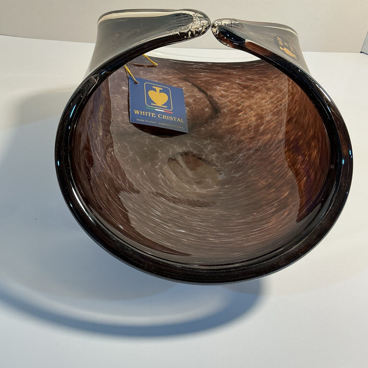 Murano style Italian Glass Folded Bowl Venetian Brown from white Crystal