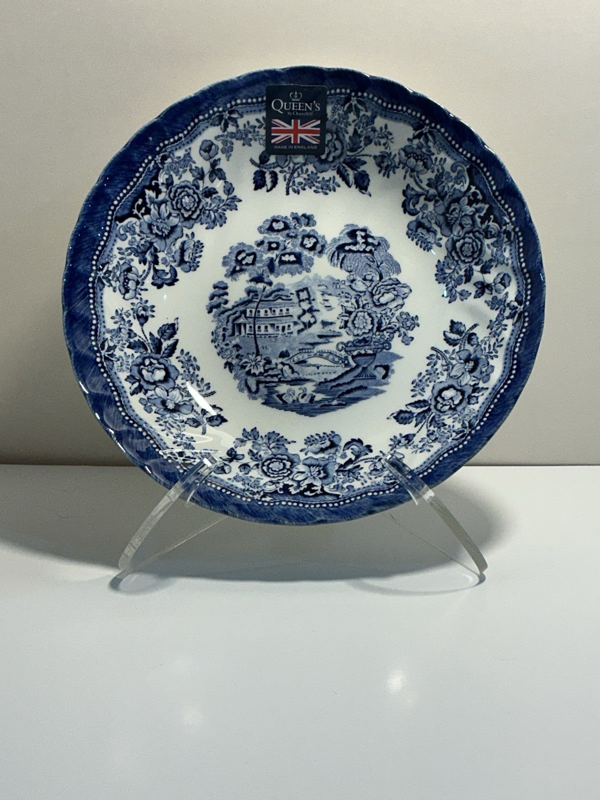 Queen Tonquin Soup/Cereal Bowl Blue White Porcelain 6.5 " Made In England