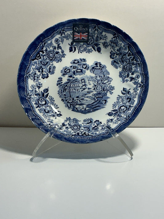 Queen Tonquin Soup/Cereal Bowl Blue White Porcelain 6.5 " Made In England