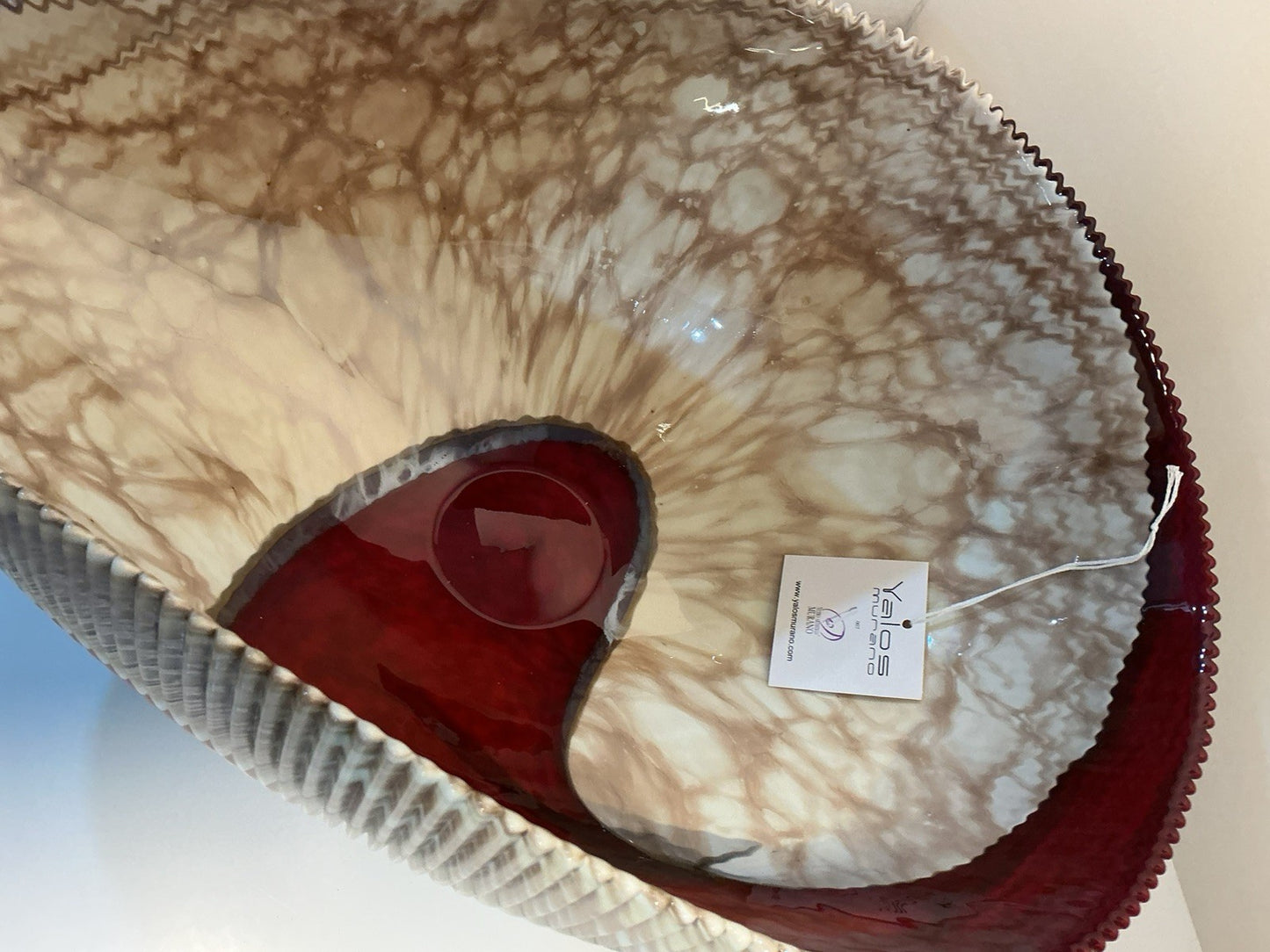 Yalos Murano  18.5 inches Iridescent Glass Abalone Mother of Pearl Folded Bowl