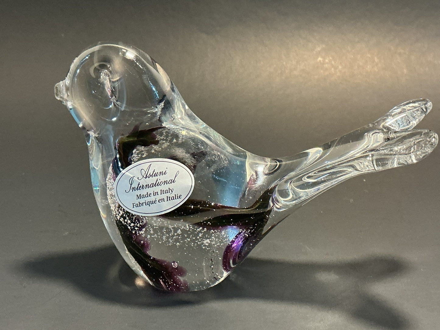 MURANO Bird Glass Figurine Hand Blown In Italy By Astoria Inter.3.5"high,5”wide