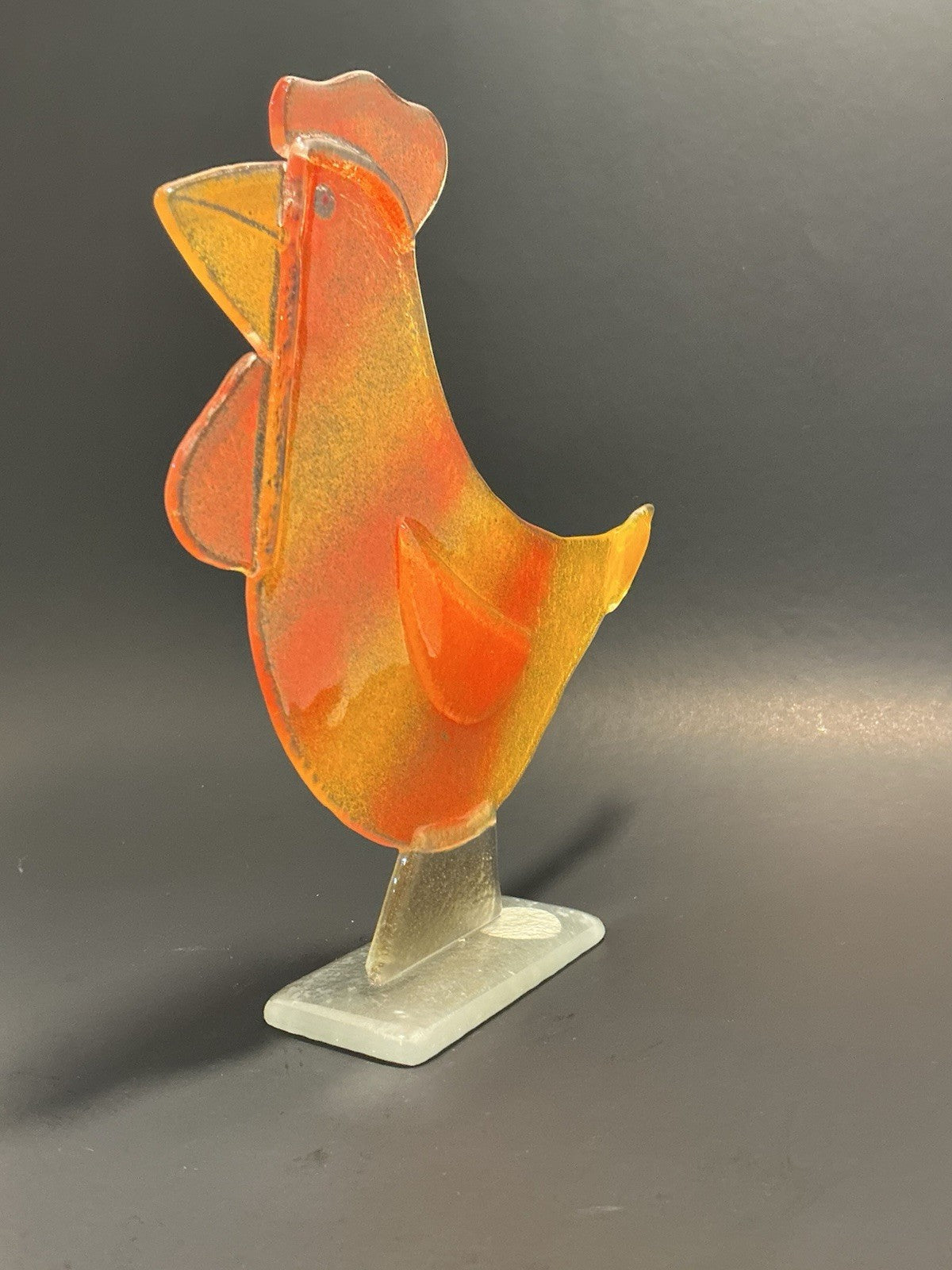D&J Glassware Fused Glass Rooster Handmade Made In England 7.5”high, 7”wide