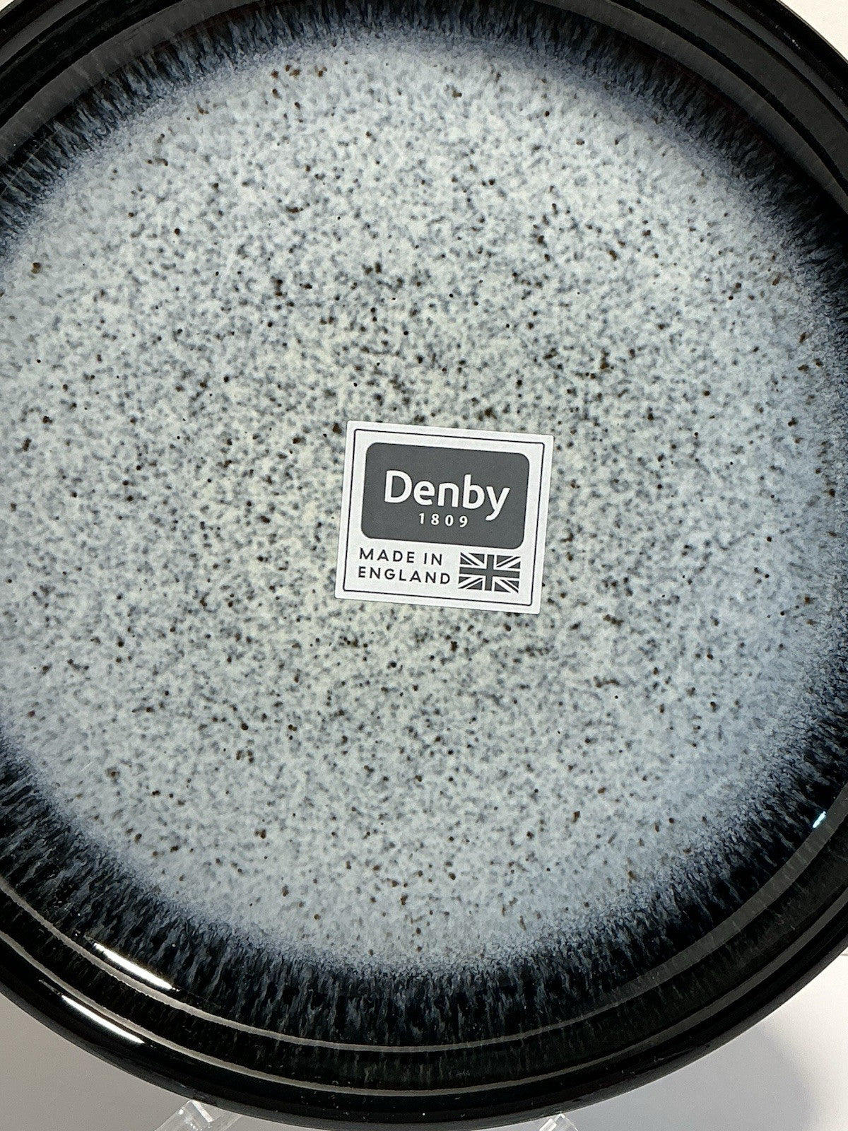 Denby ￼Langley Hello Black Spec, Coupe Salad, Dessert Plate 8”