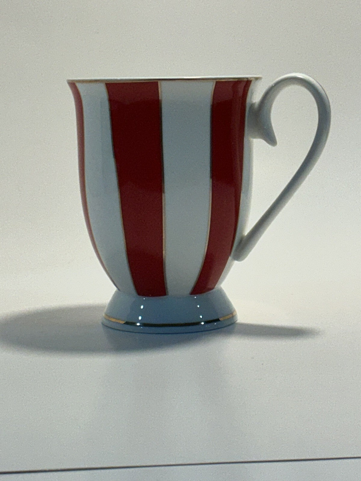 Grace Teaware Red White Stripe Porcelain Pedestal Coffee Mug valentines