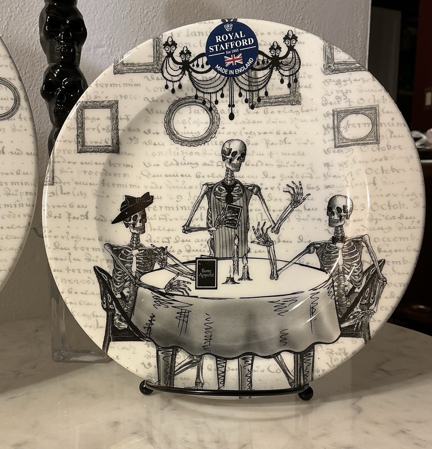 Royal Stafford Halloween DINNER Plate Bone Appetite Skeleton Made England