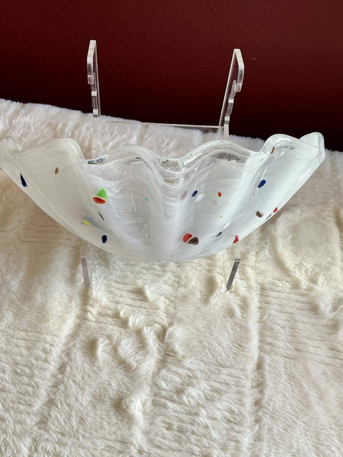 Confetti Hand Blown Glass Bowl Blue Red Green White Murano Italy