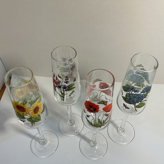 Botanic Garden by Portmeirion 12 Oz Glassware Wine Glasses 9.5” Set Of 4 Flowers