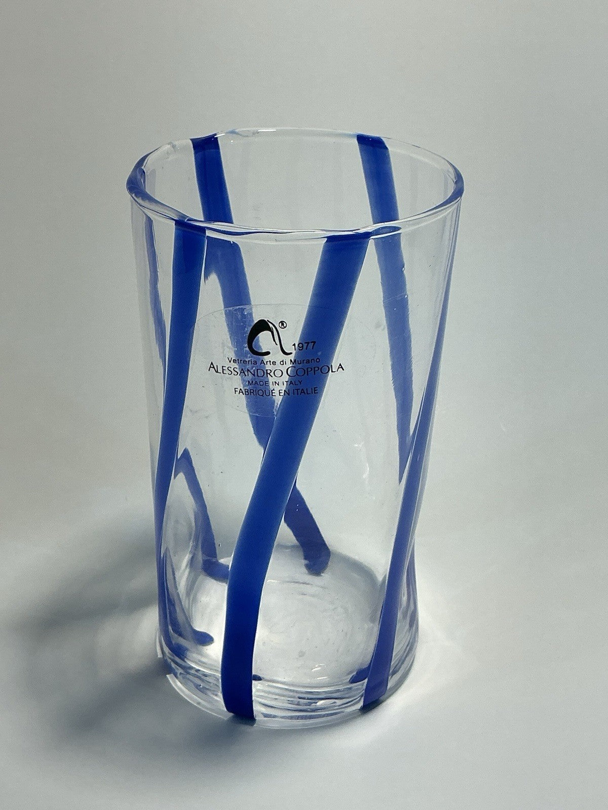 Murano Alessandro Coppola Long Glass Blue Stripes Hand Blown 1 Glass