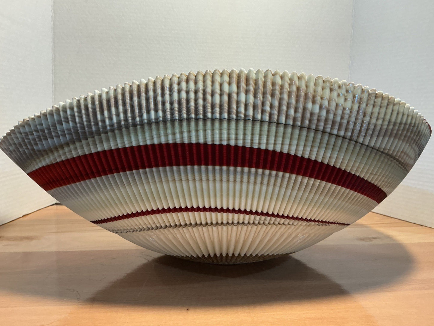 Yalos Murano  18.5 inches Iridescent Glass Abalone Mother of Pearl Folded Bowl