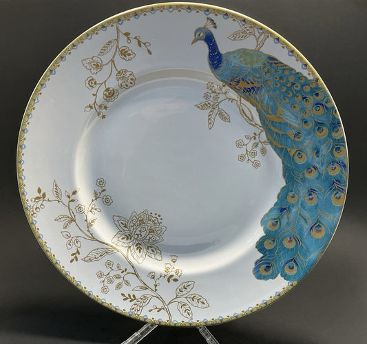 222 Fifth Peacock Garden Porcelain Dinner Plate Gold Floral 10 3/4 “