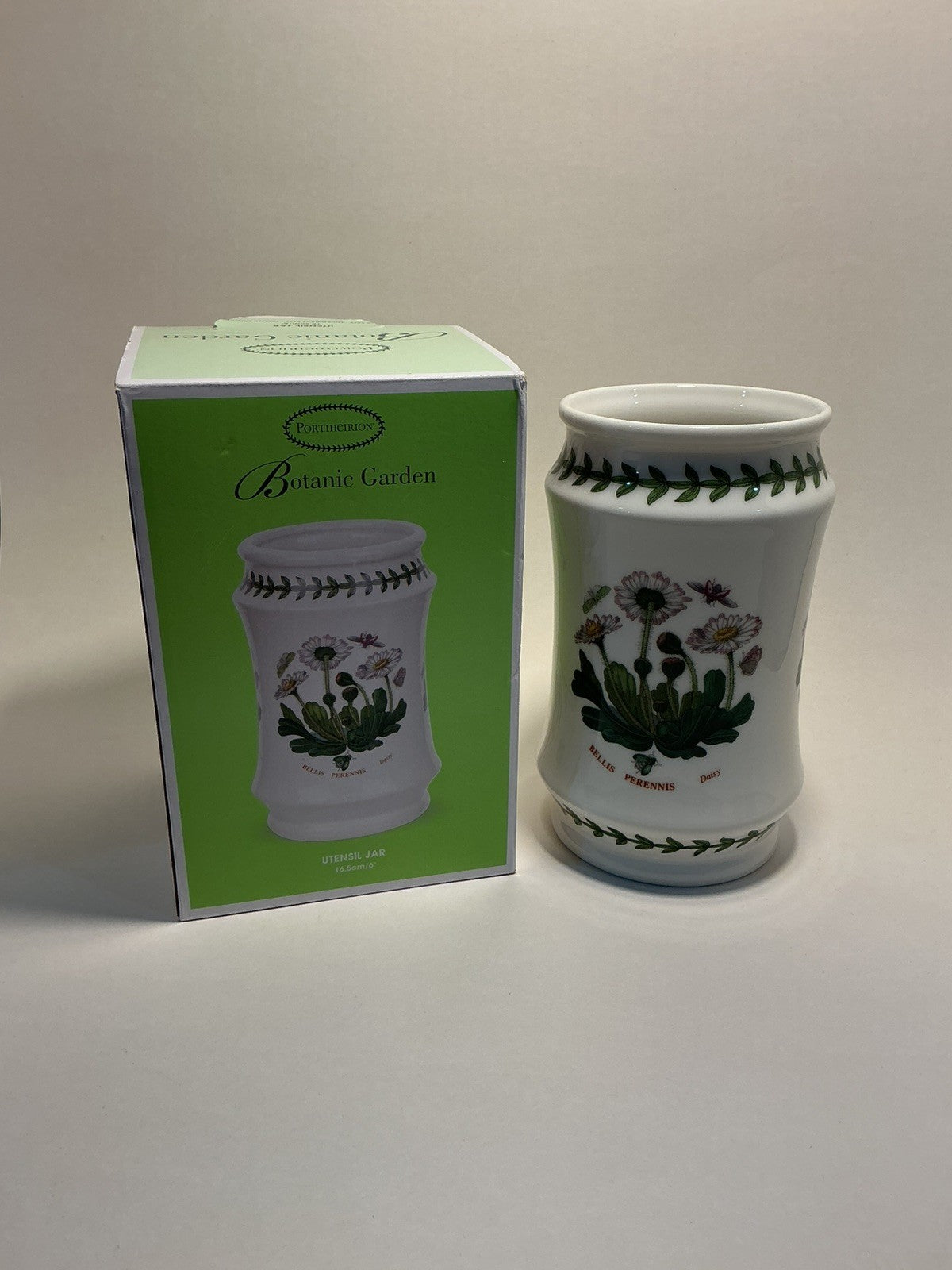 Portmeirion Botanic Garden Utensil Jar 6” Porcelain Daisy Daisies Bee Butterfly