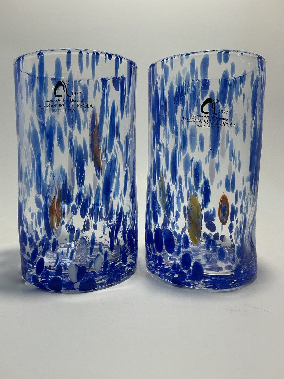 Set of 2 Arte Di Murano blue, multicolored   Tumblers by Alessandro Coppola 16oz