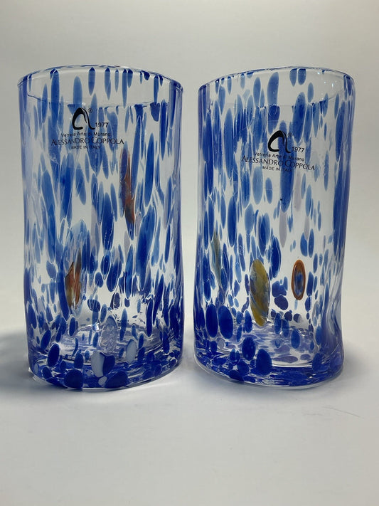 Set of 2 Arte Di Murano blue, multicolored   Tumblers by Alessandro Coppola 16oz