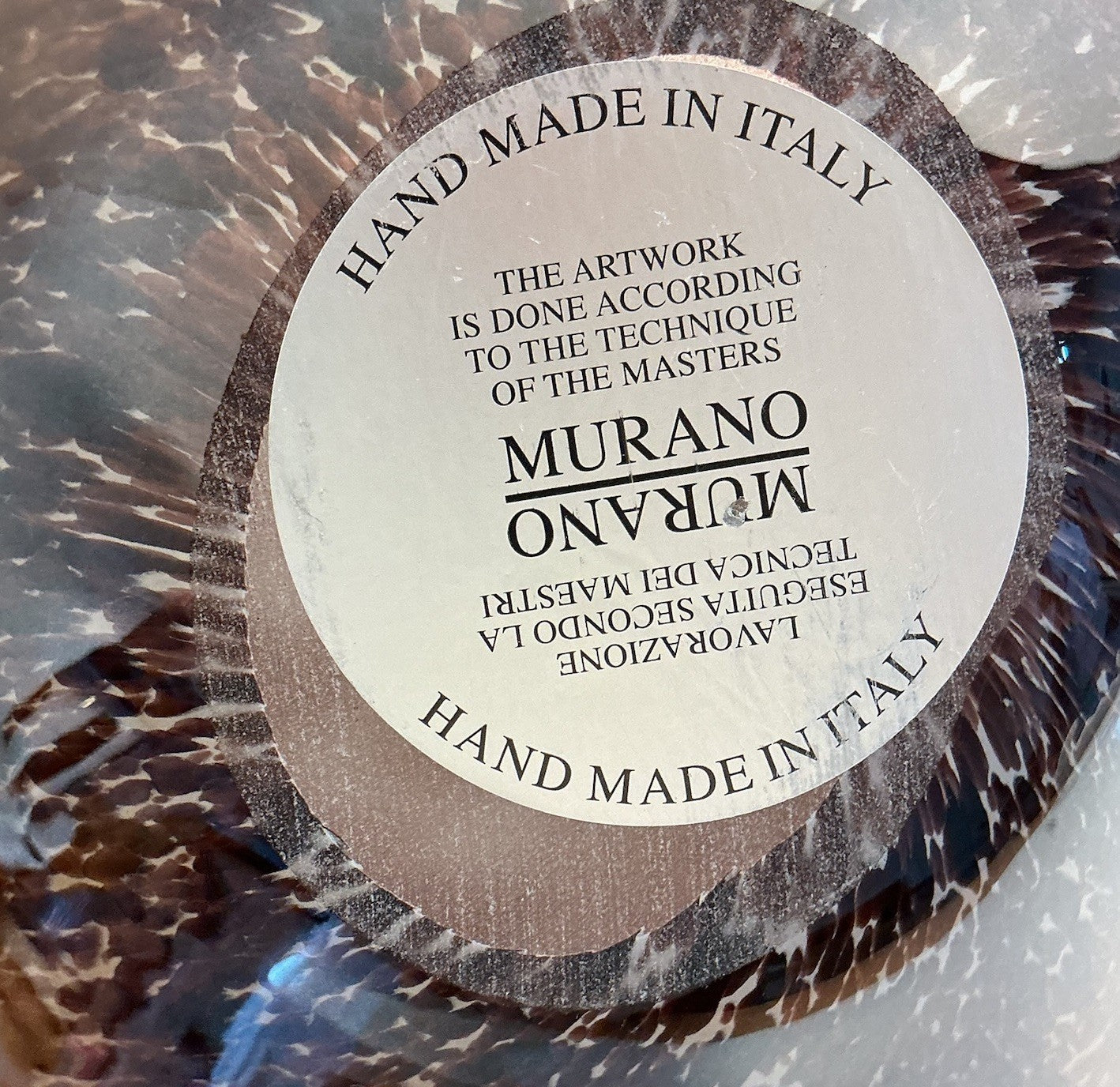 Murano Italian Glass Folded Bowl Venetian Brown from white Crystal