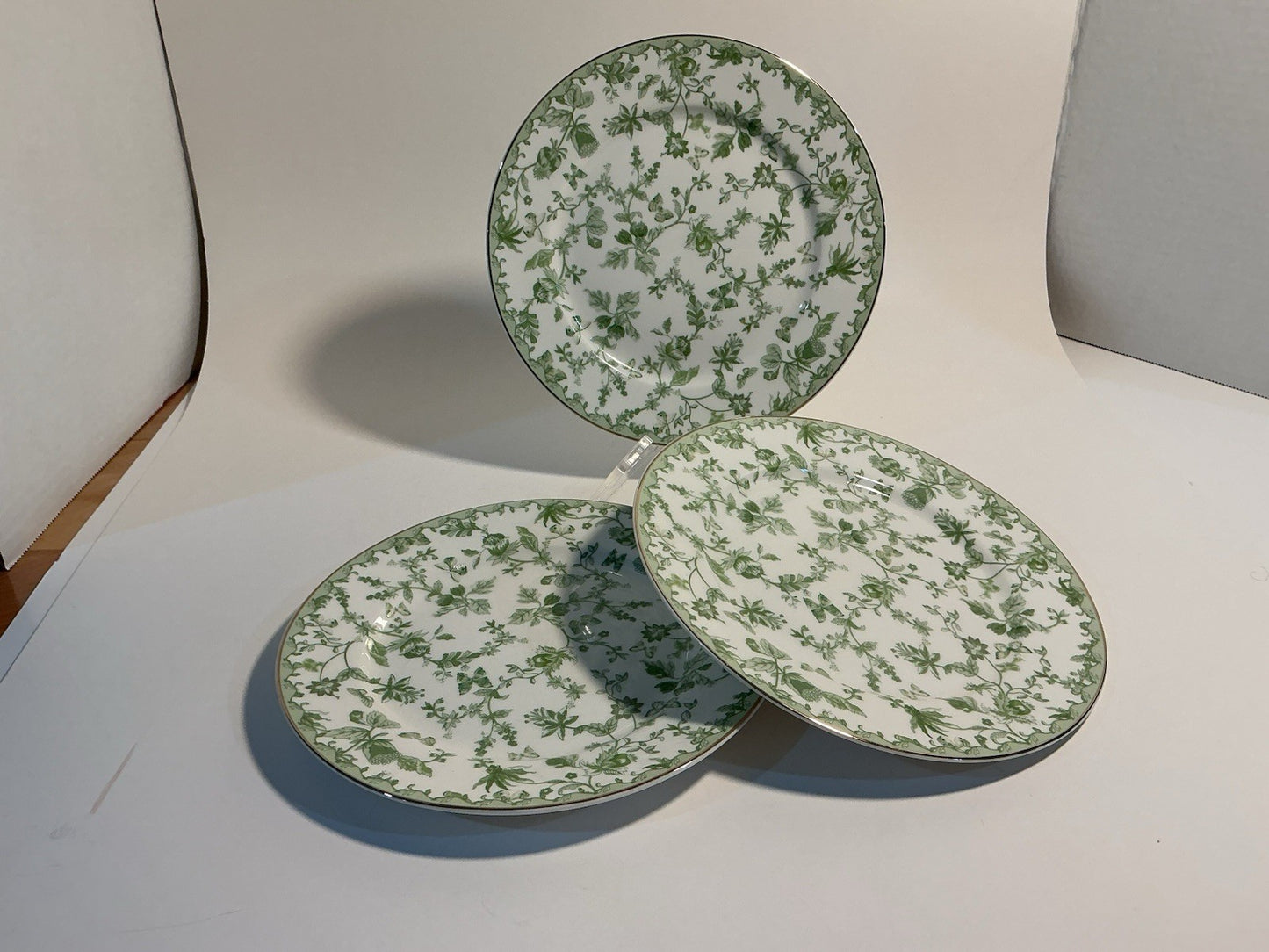Monterey Bay  Green Garden Floral and vine design Salad Plate Set Of 3