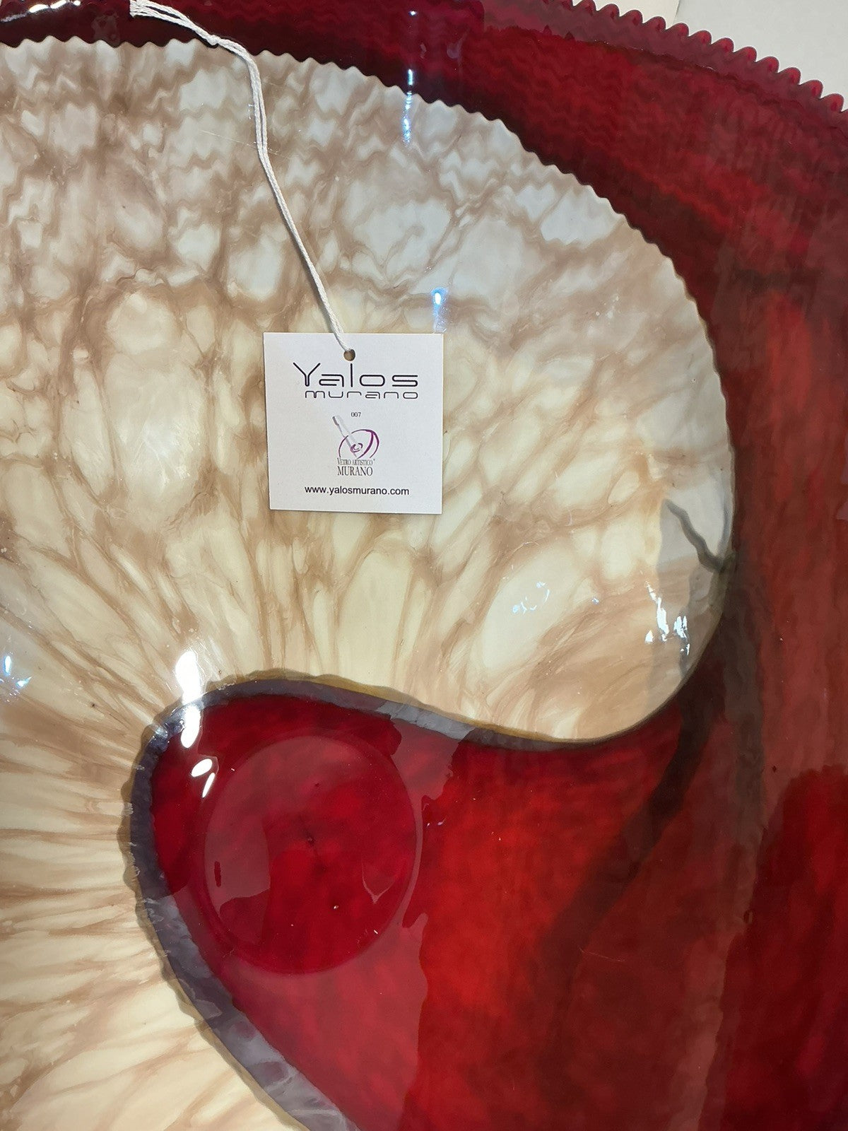 Yalos Murano  18.5 inches Iridescent Glass Abalone Mother of Pearl Folded Bowl