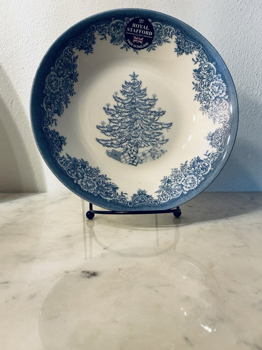 Royal Stafford Christmas Tree Blue Soup/Pasta Bowl Made In England 8"