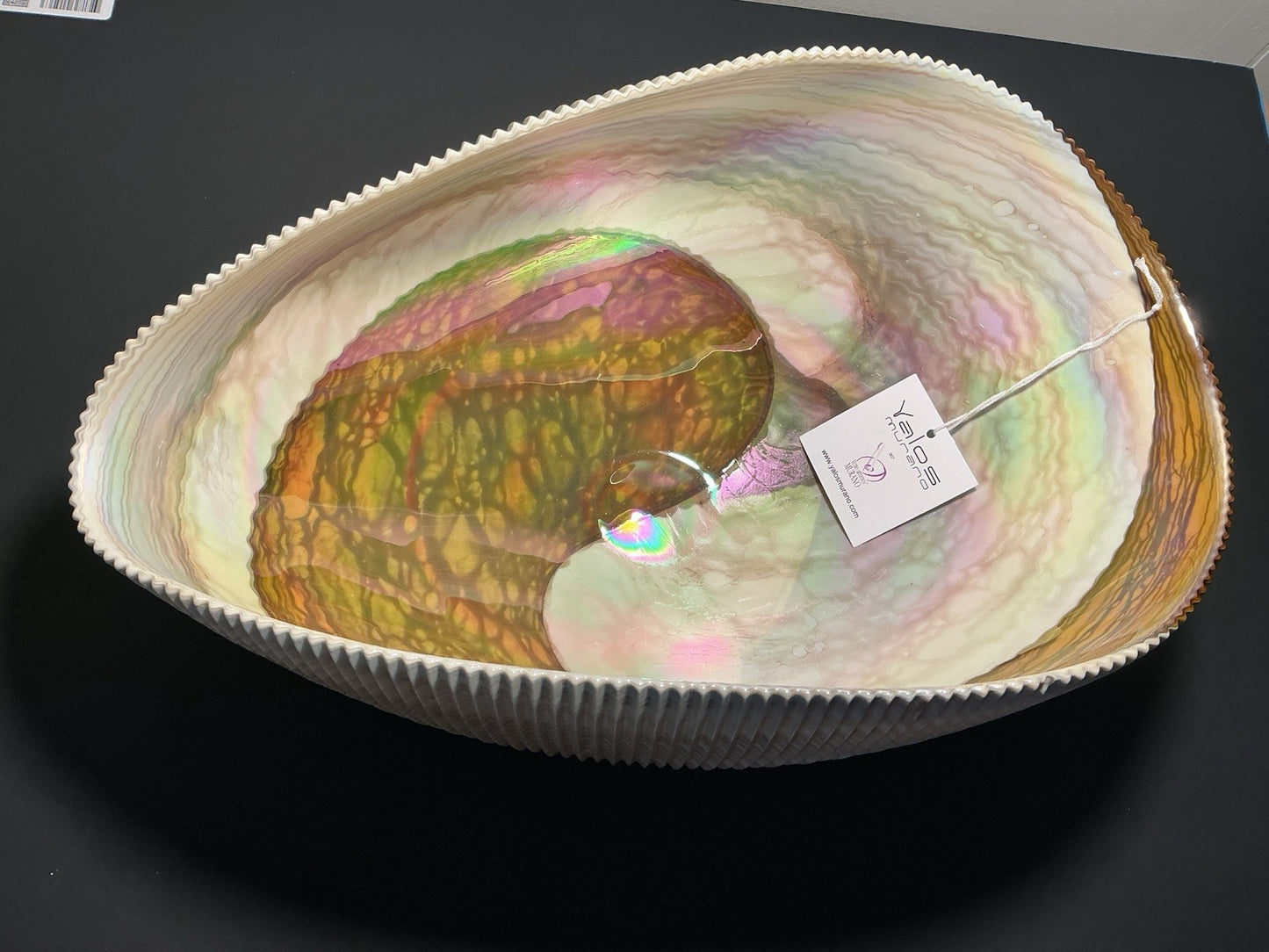 Yalos Murano 16" Iridescent Glass Abalone Mother of Pearl Folded Bowl