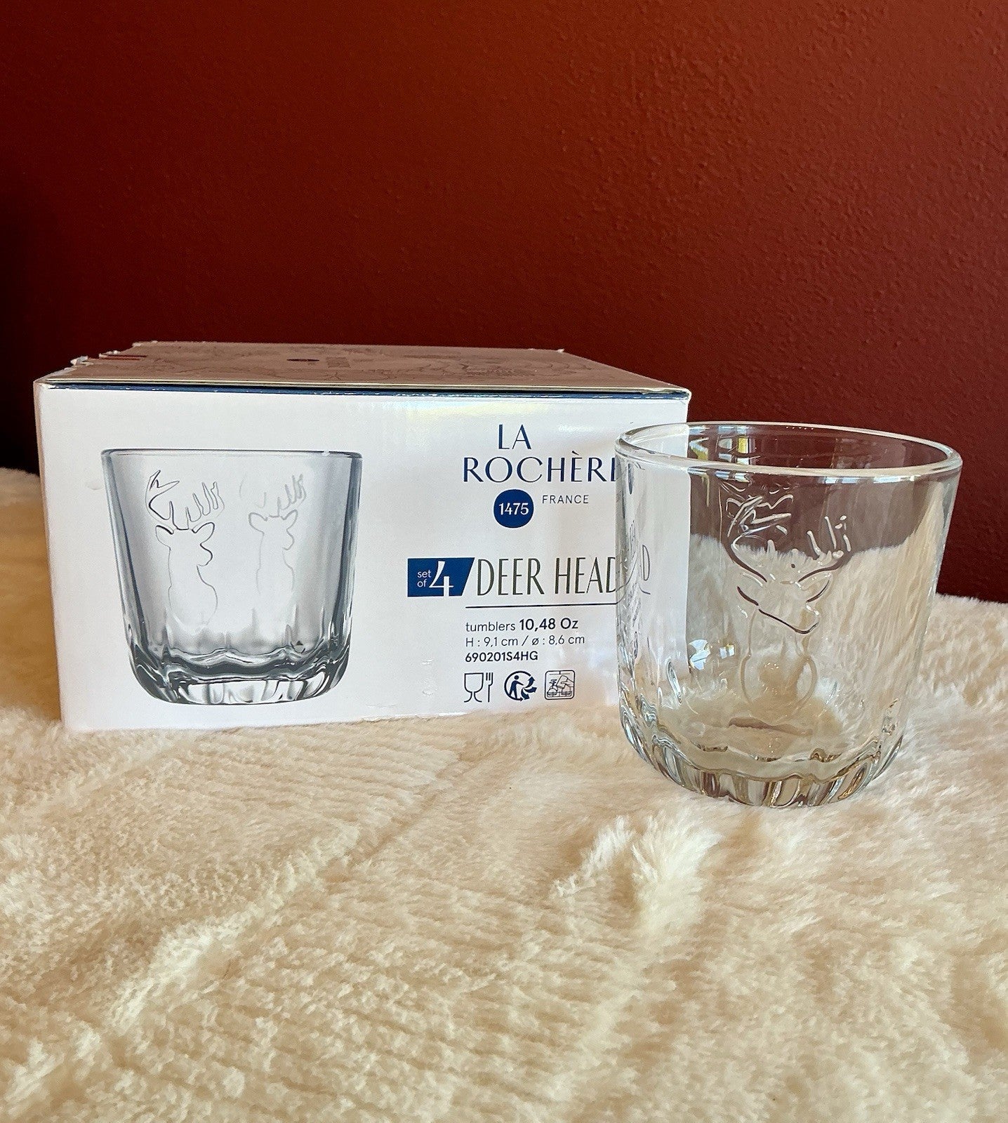 Set of 2 La Rochère Deer Head Whiskey/ Tumbler Glass Clear 10.48 Oz