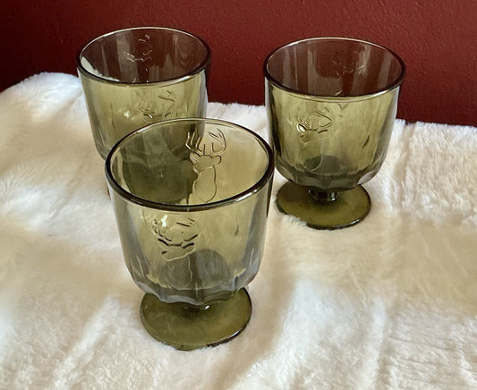 La Rochère Deer Head Short Stem Olive Green Made In France  Set Of  2