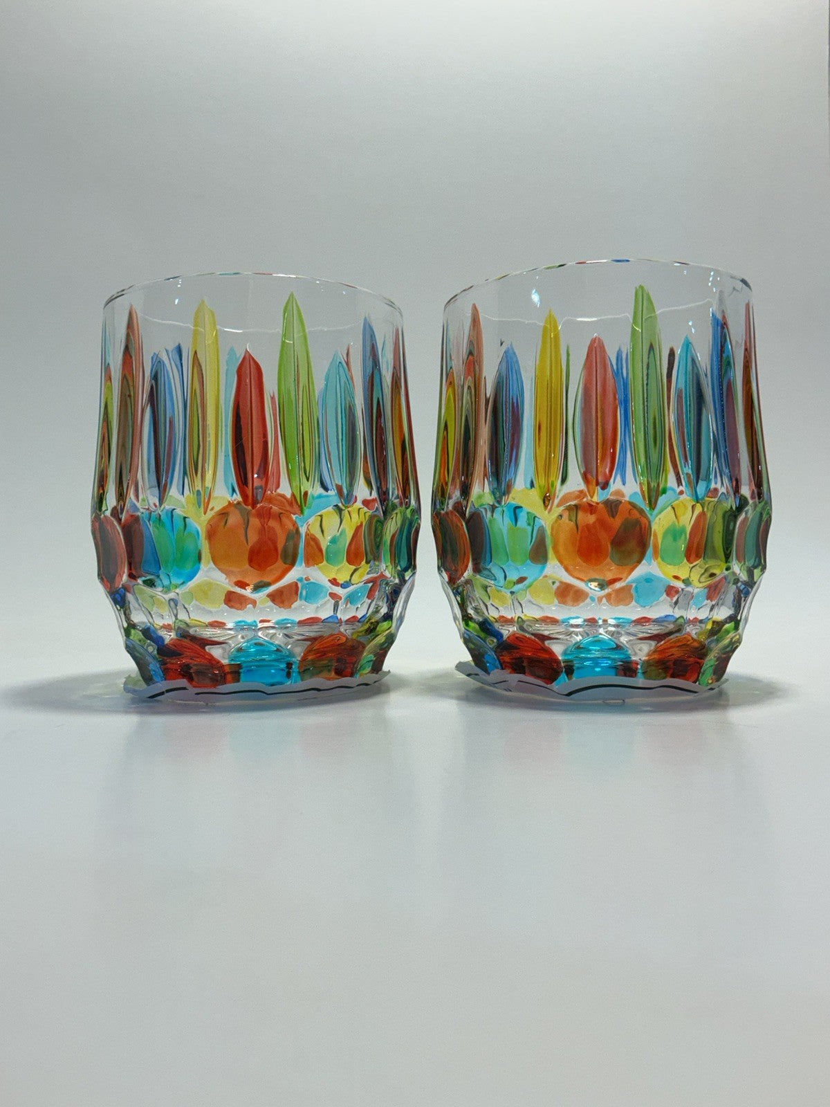 Gusto Buono Multicolor Glasses 2pcs Set Hand Painted Italian